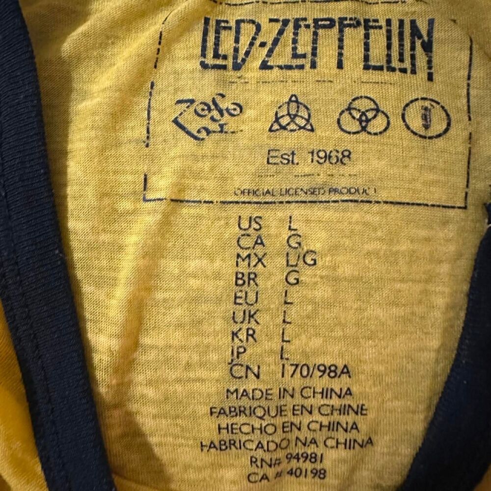 Led Zeppelin 1977 US Tour Ringer Band Merch Sheer Burnout Retro Festival Women L - Picture 8 of 8